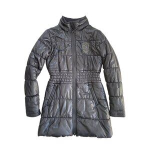 Ed Hardy Vintage Down Puffer Coat Women's Small Down Y2K 2000s Longline Black